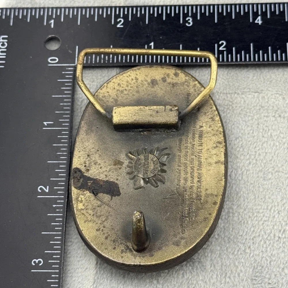 Vintage Lewis Buckles Belt Buckle Gold Tone Kent Feeds Helping Feed America